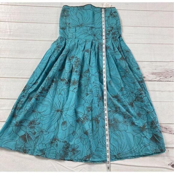 Yak n Yeti Los Angeles Blue Floral Pleated Strapless Dress Size Large - Picture 8 of 8